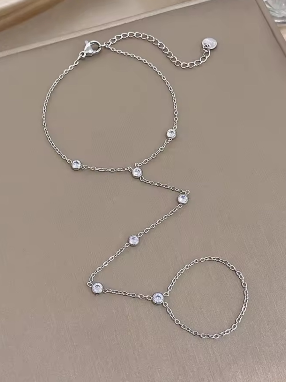 Kohl's Silver Hand Chain Bracelet with Clear Stones